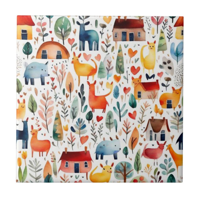 Folhas de papel vermelhas e casas fofas (Frente)