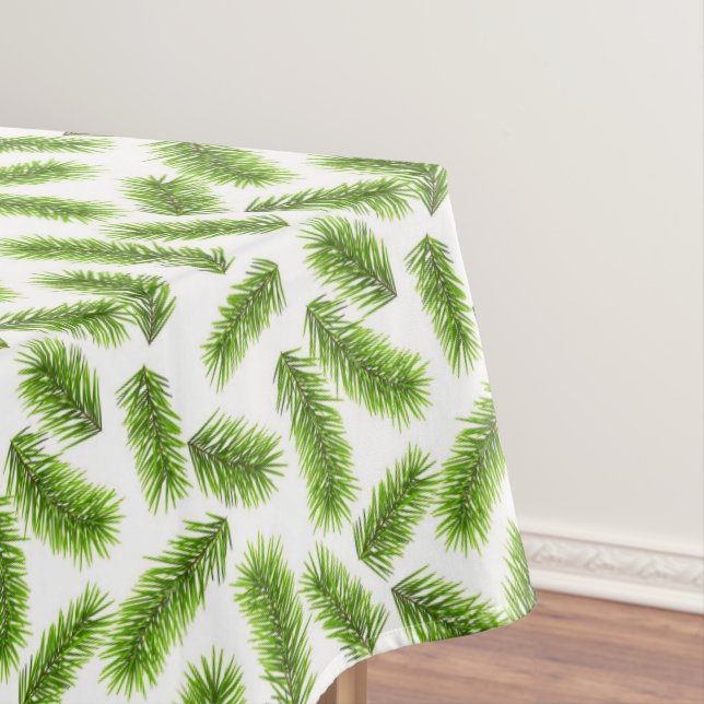 Folhas de Pinheiro em Toalha de Mesa Branca (Posição Original)