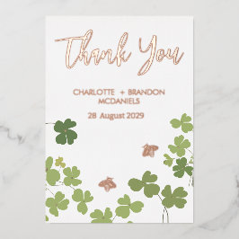 Folhas de Trevo Verde. Casamento Obrigado Dourado