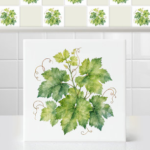 Folhas de Uva Verde em Aquarela Padrão de Folhagem