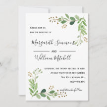 Folhas de verão Watercolor Convite para Casamento