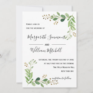 Folhas de verão Watercolor Convite para Casamento