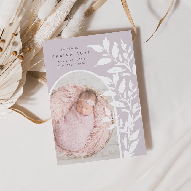 Folhas Delicadas | Anúncio de nascimento de foto (Criador carregado)