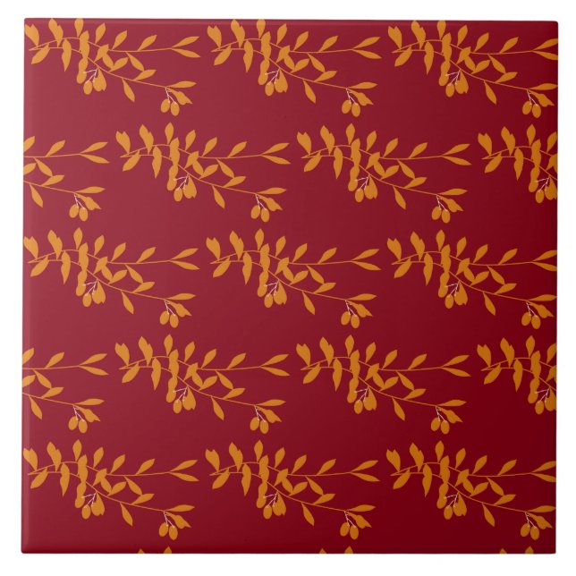 Folhas do ramo da silhueta laranja em vermelho (Frente)