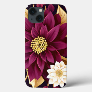 Folhas Douradas E Florais De Borgonha Negra