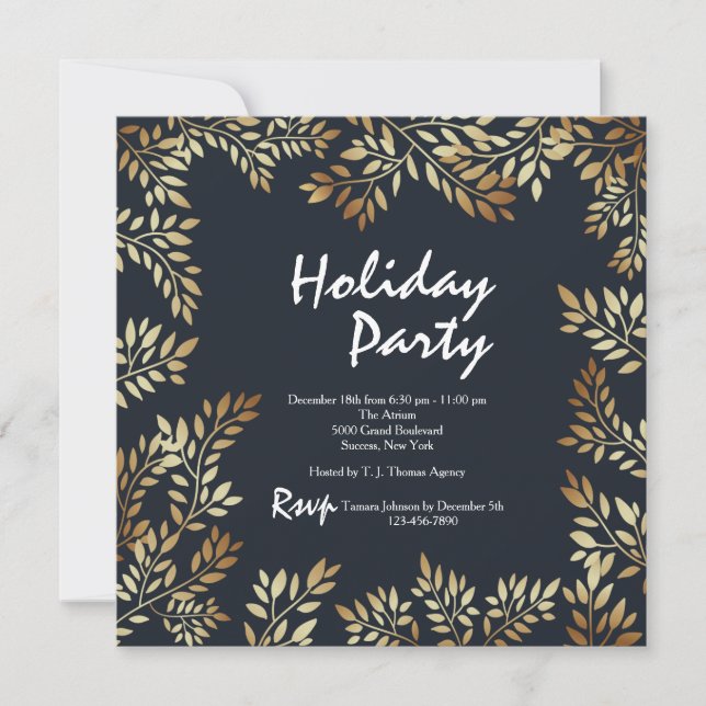 Folhas Douradas Enquadram Convite Quadrado (Frente)