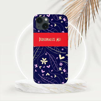 Folhas e Flores do Coração em Azul Personalizado