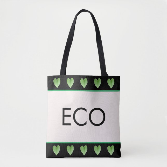 Folhas em forma de coração verde em bolsa tote beg (Frente)