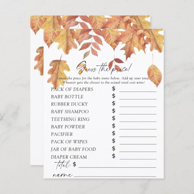 Folhas em queda - Adivinha o jogo de preços (Frente/Verso)