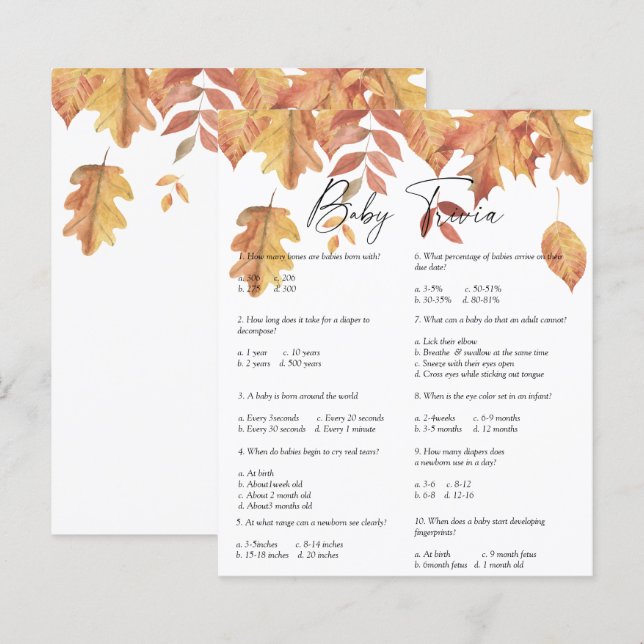 Folhas em queda - Baby Trivia | Jogo Chá de fralda (Frente/Verso)