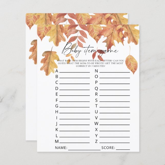 Folhas em queda - Jogo de Item Bebê. Jogo do chá d (Frente/Verso)