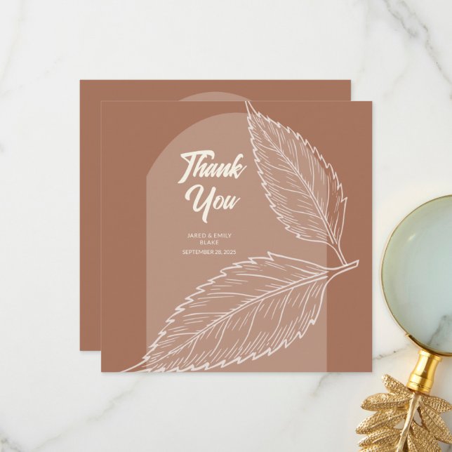 Folhas Mocha Casamento Obrigado Cartões (Frente/Verso In Situ)