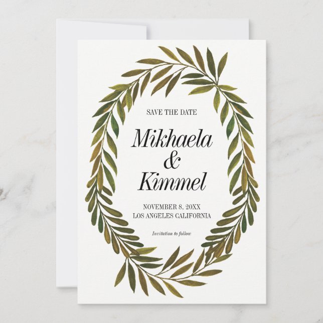 Folhas pintadas à mão Salvar o Convite de Data (Frente)