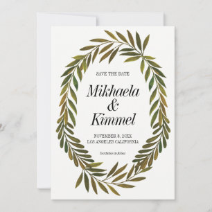 Folhas pintadas à mão Salvar o Convite de Data