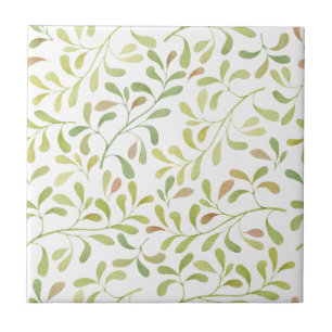 Folhas Primavera verdes doces sobre Azulejo branco