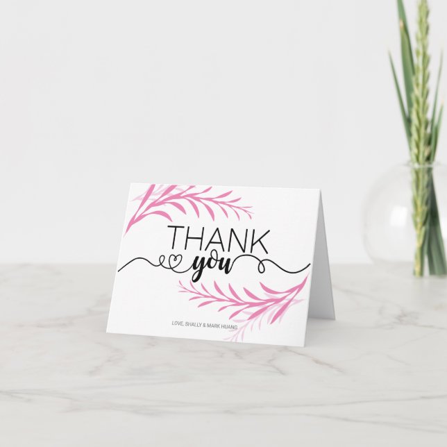 Folhas rosa Cartões de agradecimentos para qualque (Frente)