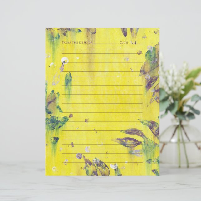Folhas Roxas e Azuis sobre Amarelo, Papel Timbrado (Em pé/Frente)