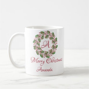 Folhas sagradas e caneca de café de Natal de cerej