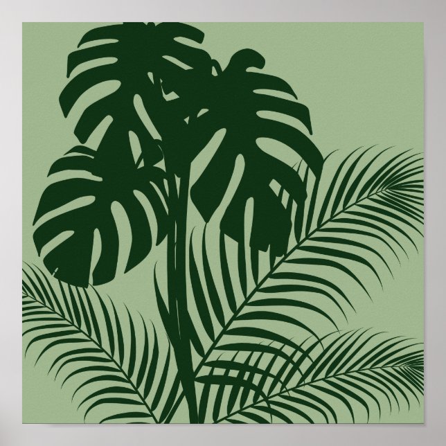Folhas Tropicais 2 Impressão de Arte Moderna Verde (Frente)