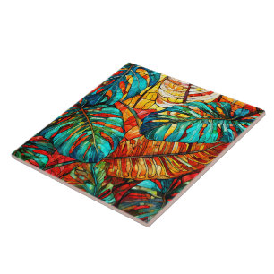 Folhas tropicais Arte de vidro retida