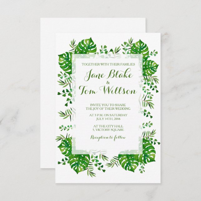Folhas tropicais convite para casamento (Frente/Verso)