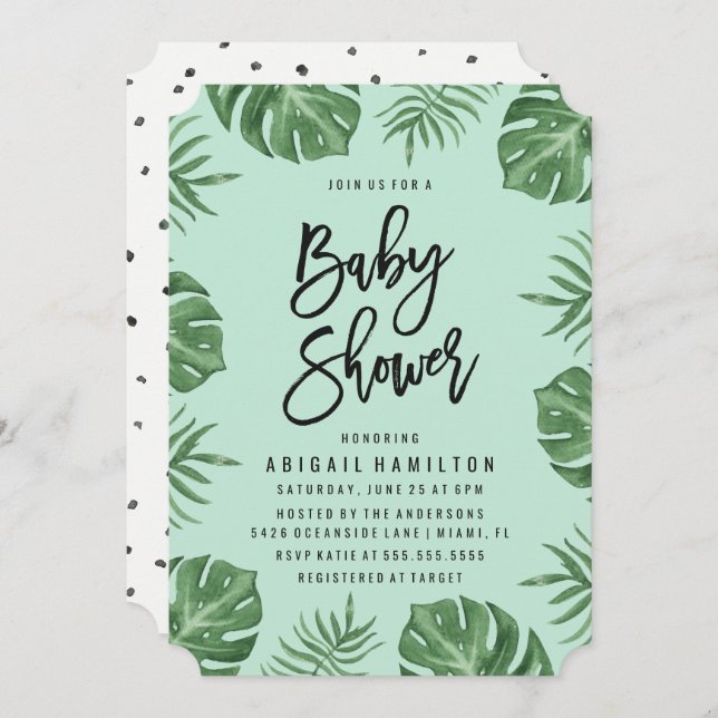 Folhas tropicais | Convite para chás de fraldas (Frente/Verso)