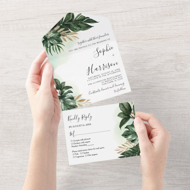 Folhas Tropicais De Greenerescência E Casamento Do (Aba destacável)