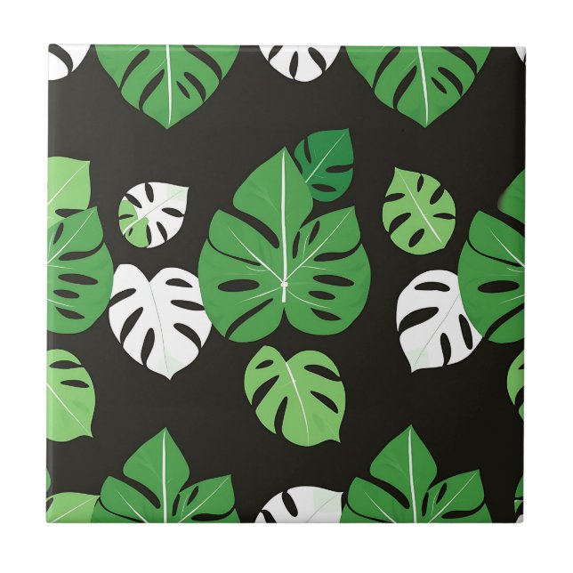 Folhas Tropicais de Monstera Fundo Preto  (Frente)