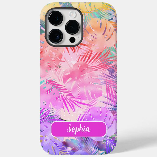 Folhas tropicais Douradas, cor-de-rosa-púrpura, no (Verso)