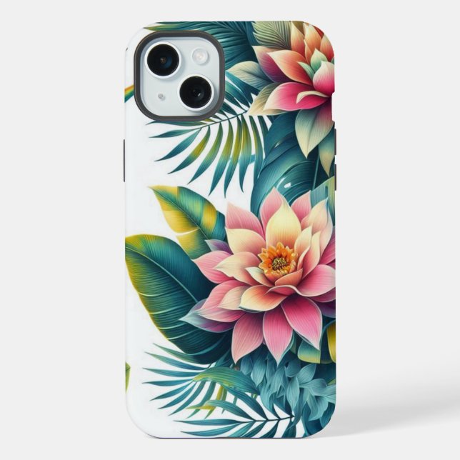 Folhas tropicais e capas de telefone de flores (Verso)