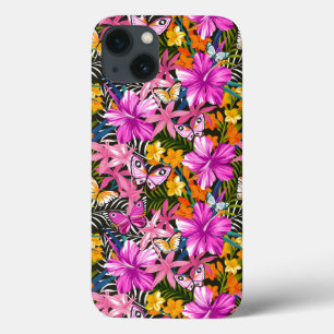 Folhas tropicais e flores