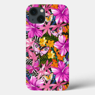 Folhas tropicais e flores