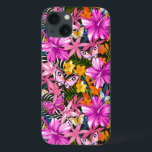 Folhas tropicais e flores<br><div class="desc">Plantas e animais | Padrão exótico sem costura com folhas tropicais,  flores e borboletas. Selva sangrenta. Ilustração vetorial. © e ® Bigstock® - Todos os direitos reservados.</div>