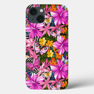 Folhas tropicais e flores