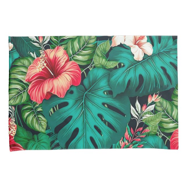 Folhas Tropicais Elegantes e Flores de Hibisco | (Frente-Direita)