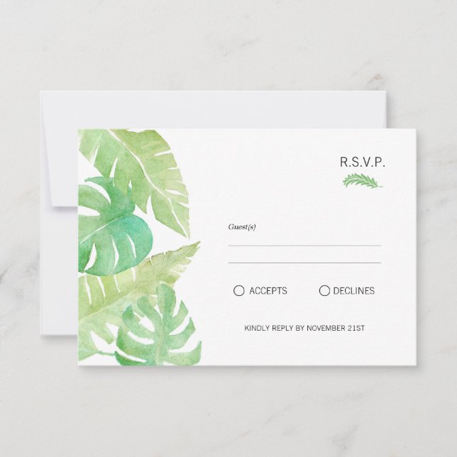 Folhas tropicais em RSVP de Aquarela (Frente)