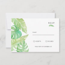 Folhas tropicais em RSVP de Aquarela