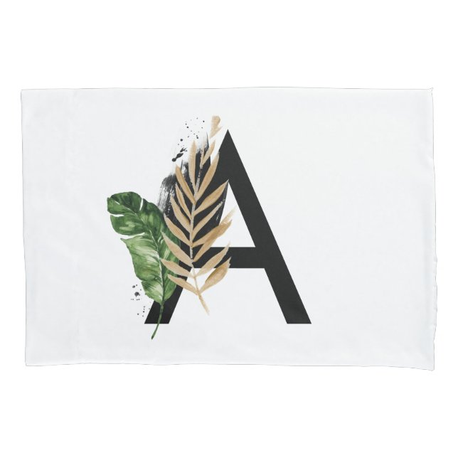 Folhas Tropicais Faux Gold Foil - Letra A Monogram (Frente)