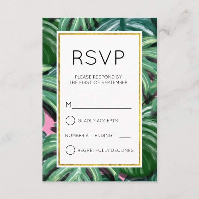 Folhas Tropicais Folhagem Verde & Simples RSVP (Frente)