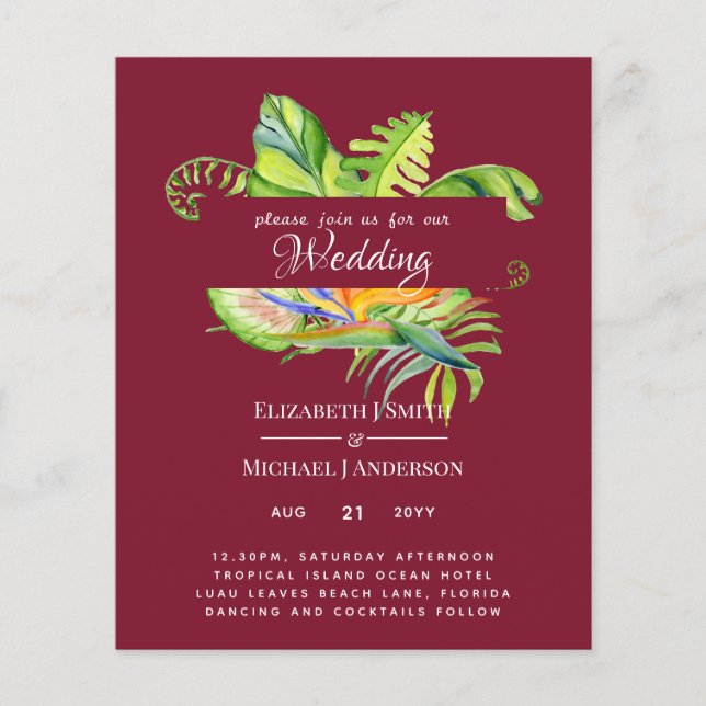 Folhas Tropicais Mais Baratas Casando Recepção Lua (Frente)