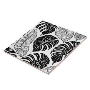 Folhas tropicais modernas, pretas e brancas