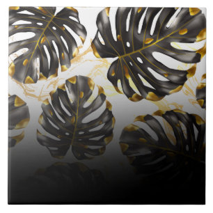 Folhas tropicais pretas e Ouros