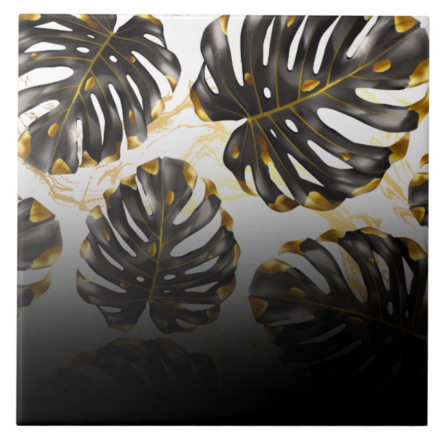 Folhas tropicais pretas e Ouros (Frente)