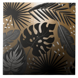Folhas tropicais pretas e Ouros
