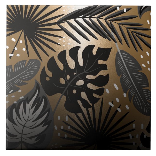 Folhas tropicais pretas e Ouros (Frente)