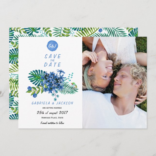 Folhas Tropicais Trópicos | Salve o Cartão de Foto (Frente/Verso)