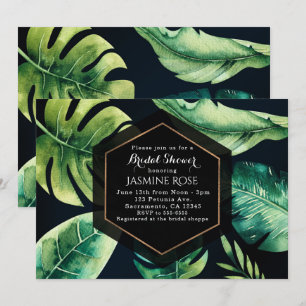 Folhas Tropicais Verdes & Convites Elegantes Preto
