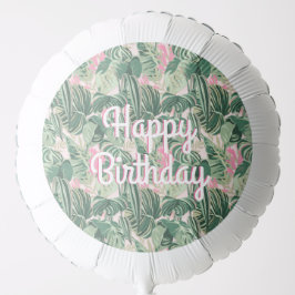 Folhas Tropicais Verdes e Rosa | Feliz Aniversário