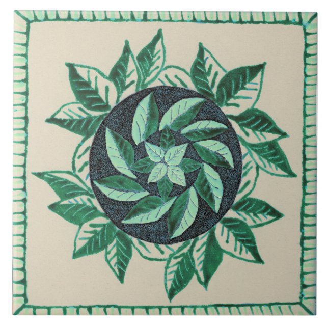 Folhas verdes Azulejo cerâmico (Frente)