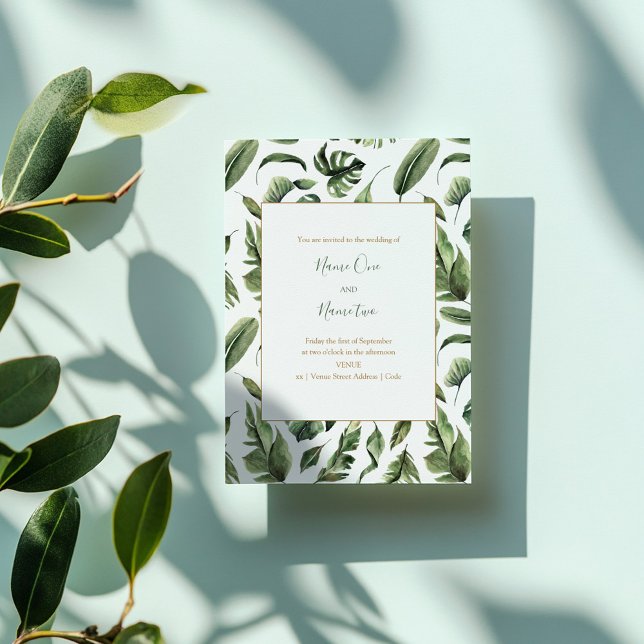 Folhas verdes, convite de casamento para a florest (Green leaves, jungle style, forrest wedding invitation)